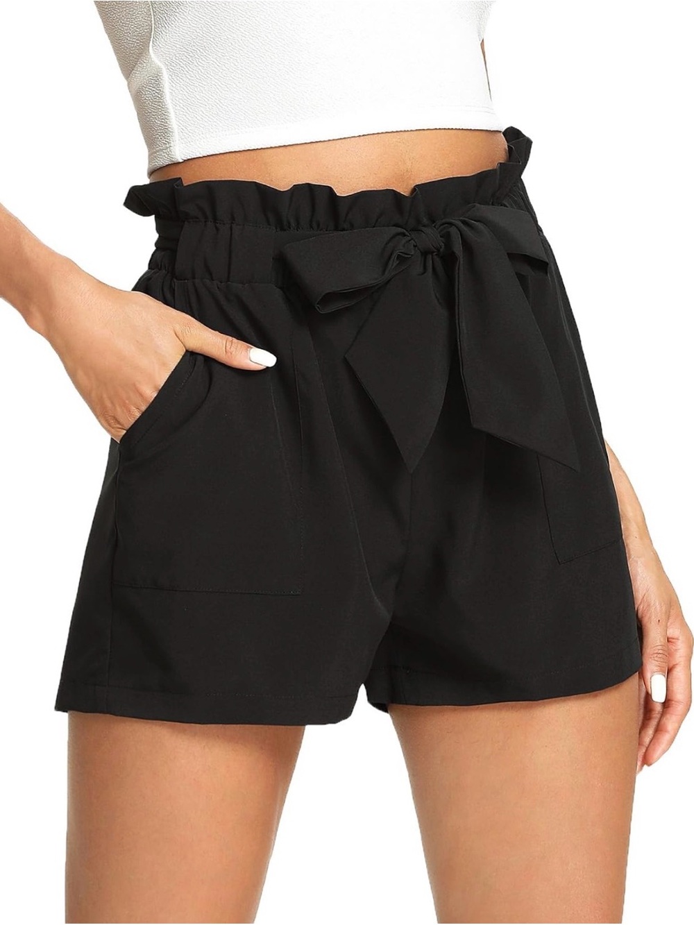 ROMWE Women's Casual Elastic Waist Bowknot Summer Shorts with Pockets